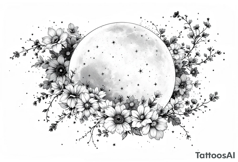 Moon and stars in sky tattoo idea