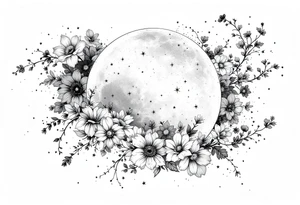 Moon and stars in sky tattoo idea
