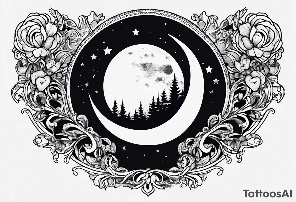 Crescent moon with a love heart inside tattoo idea