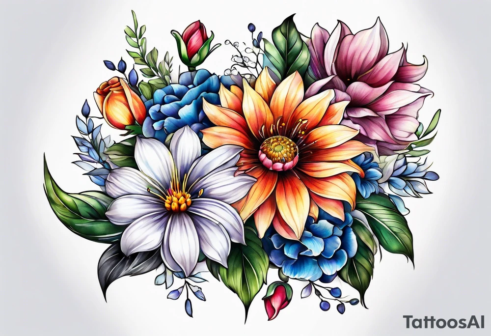 Mix of flowers tattoo idea