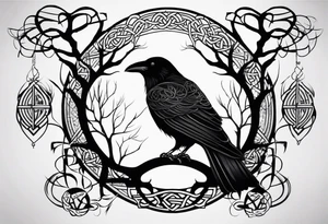 world tree with a raven and knotwork sleeve tattoo tattoo idea