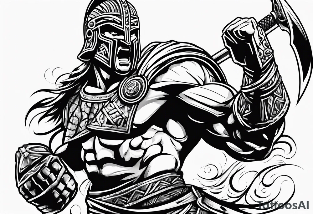 Ripped angry gladiator tattoo idea