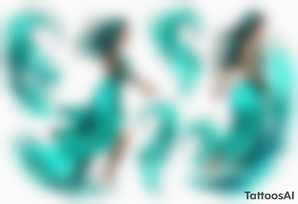 a turquoise water woman walking through crashing waves tattoo idea