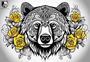 A tribal bear above the butterfly and yellow rose tattoo idea