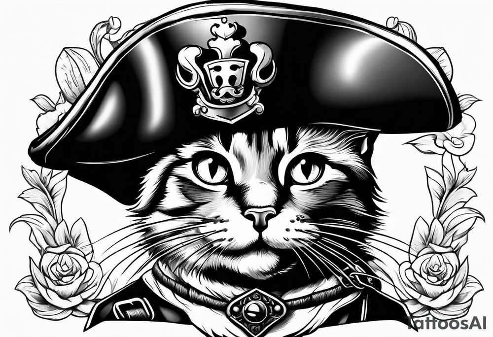 Happy cat in pirat hat tattoo idea