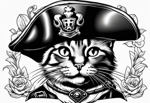 Happy cat in pirat hat tattoo idea