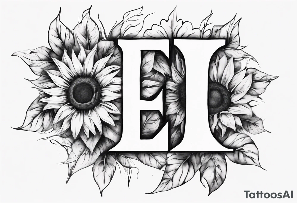 combining the letters E and H with a sunflower image tattoo idea