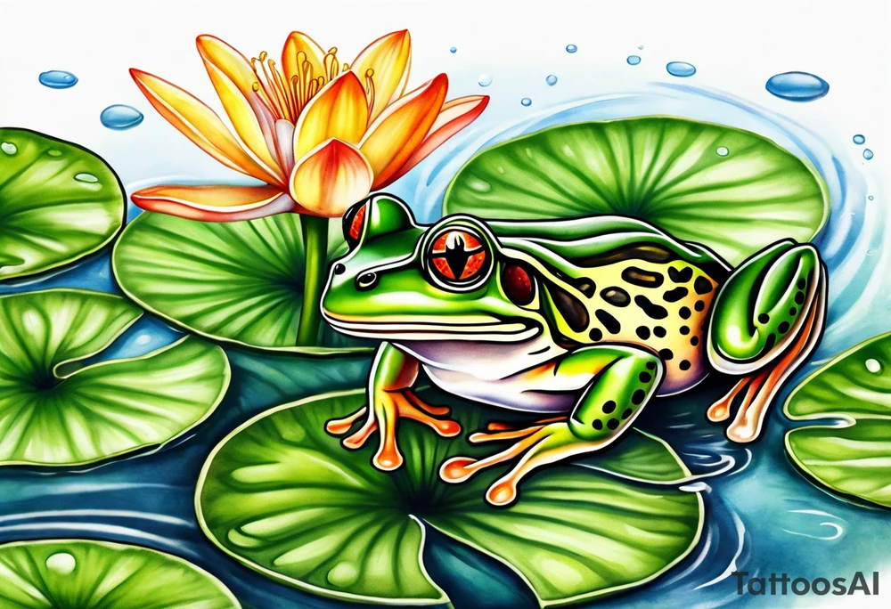 Small frog on lily pad tattoo idea