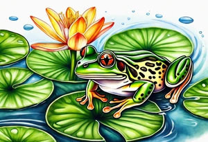 Small frog on lily pad tattoo idea