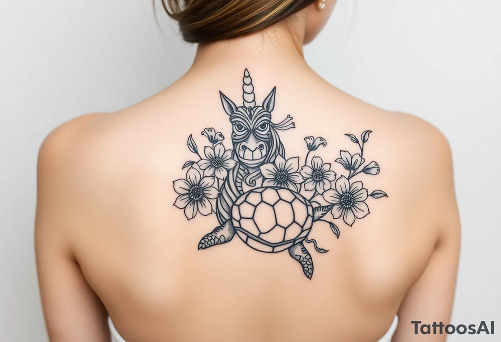 Tiki (great), flowers, waves, equine, turtle, #299 (Small),  upper arm tattoo idea