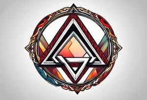 Simplistic symbol large delta inside a circle. Circle is made from chain. Shade of a letter K in a background. tattoo idea