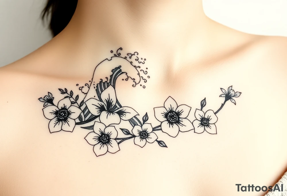 Waves, summer, flowers tattoo idea