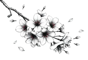 delicate cherry blossoms swirling in spring breeze with petals tattoo idea