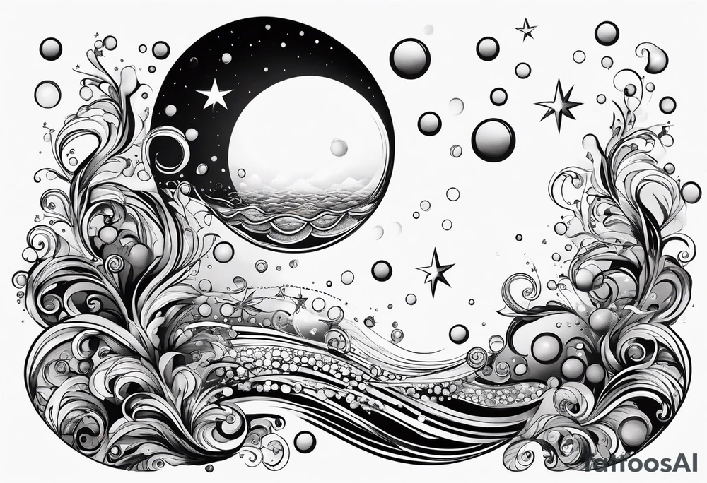 Draw me some magical really simple underwater bubbles and simple stars tattoo idea