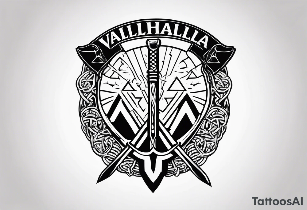 Valhalla shield sword valknut axe tattoo idea