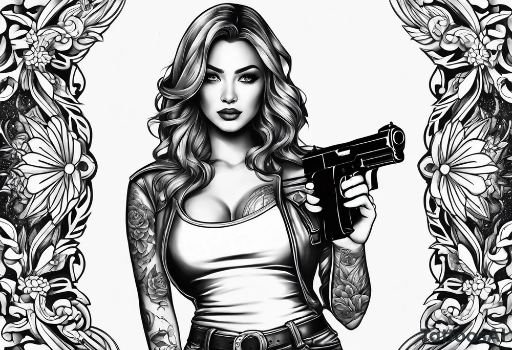 woman with a gun tattoo idea