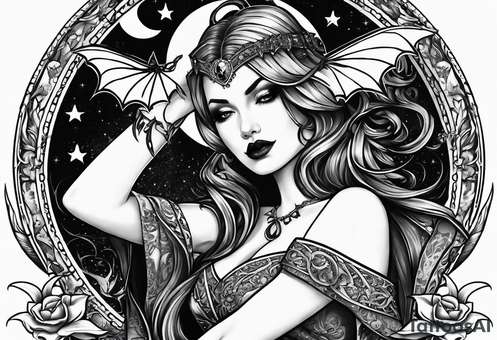 Mythic vampire emperrior and moon and bat tattoo idea Mythic vampire emperrior and moon and bat tattoo idea