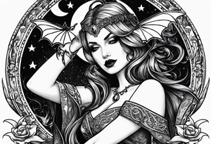 Mythic vampire emperrior and moon and bat tattoo idea