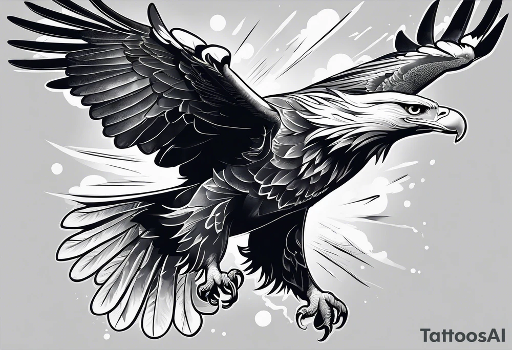 A majestic eagle soaring high in the sky, wings fully spread, capturing the essence of freedom and power tattoo idea