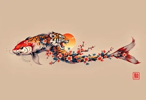 Koi fish, tiger, the sun, cherry blossom filler tattoo idea