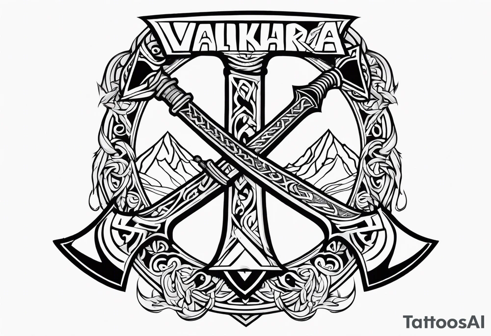 Valhalla 
 sword axe valknut dragon tattoo idea