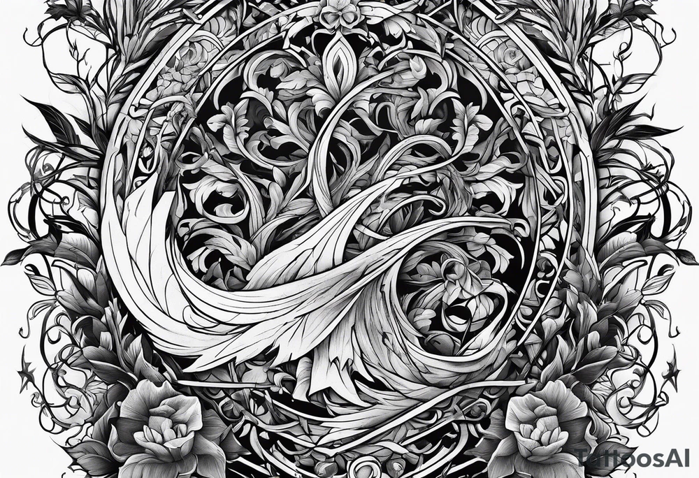 A broken sword that is in the ground and entangles with vines tattoo idea