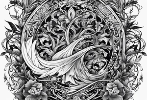 A broken sword that is in the ground and entangles with vines tattoo idea