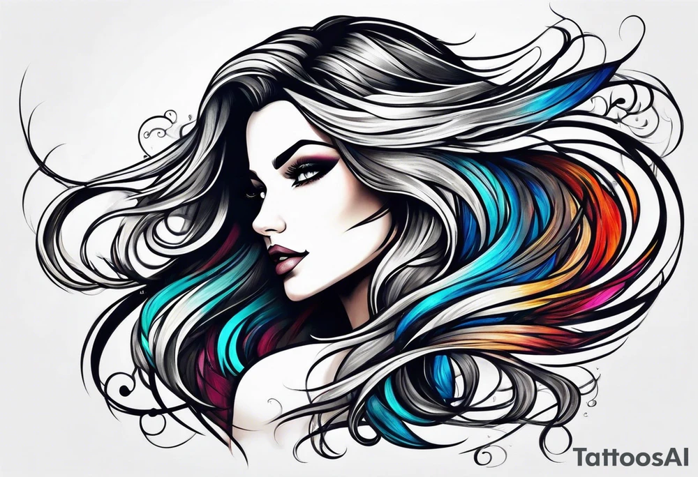 long hair flowing from shoulder to elbow tattoo idea