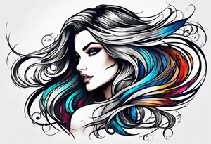 long hair flowing from shoulder to elbow tattoo idea