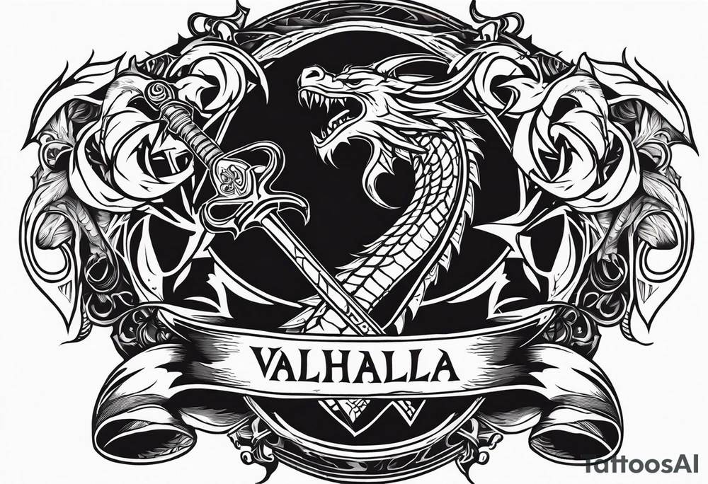 Valhalla death 
prayer sword dragon head axe tattoo idea