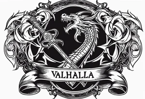 Valhalla death 
prayer sword dragon head axe tattoo idea
