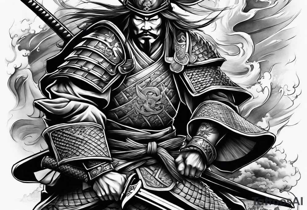 Samurai in battle tattoo idea