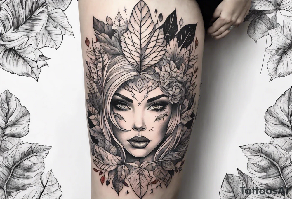 thigh tattoo with fall colors tattoo idea