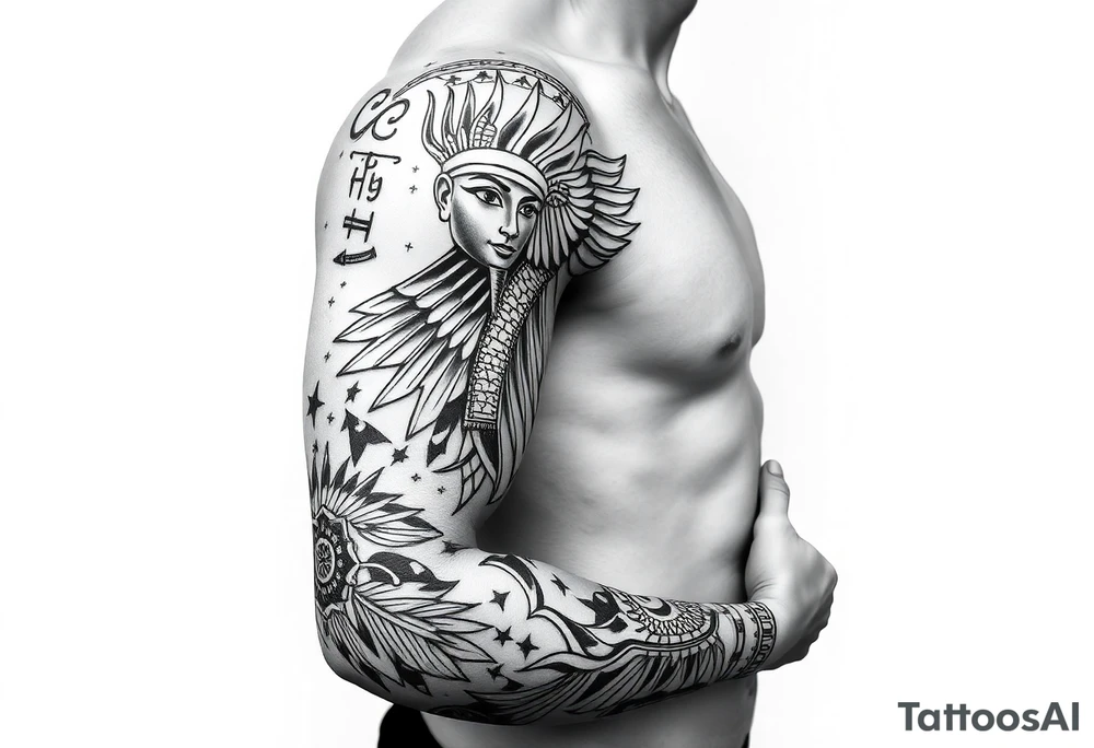 Egyptian theme . Add more elements. I have Egyptian symbols also so I want to connect them tattoo idea