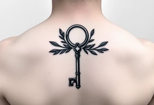 A metal key with olive branches around it tattoo idea