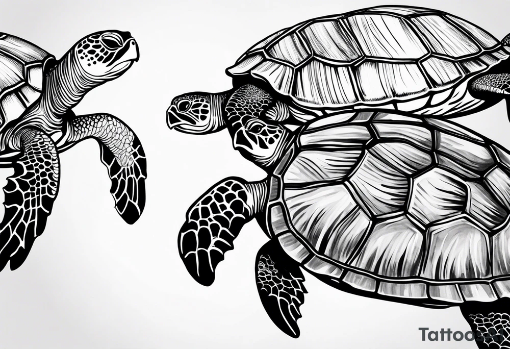 four sea turtles swimming in a row one holds tattoo idea
