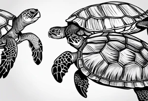 four sea turtles swimming in a row one holds tattoo idea