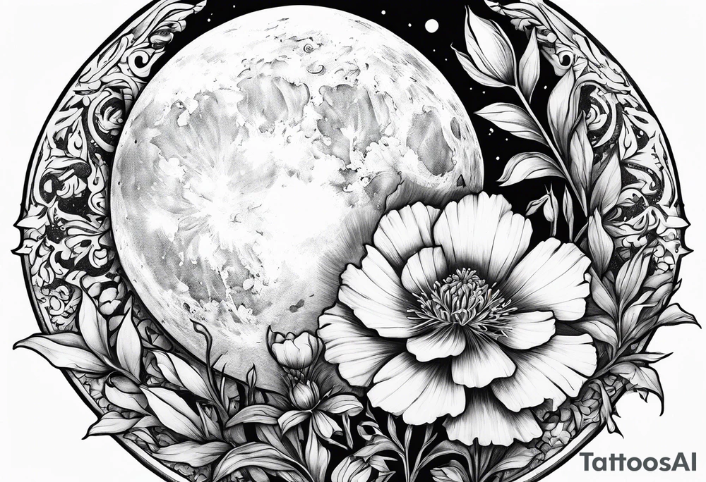 Moon and carnation sun tattoo idea