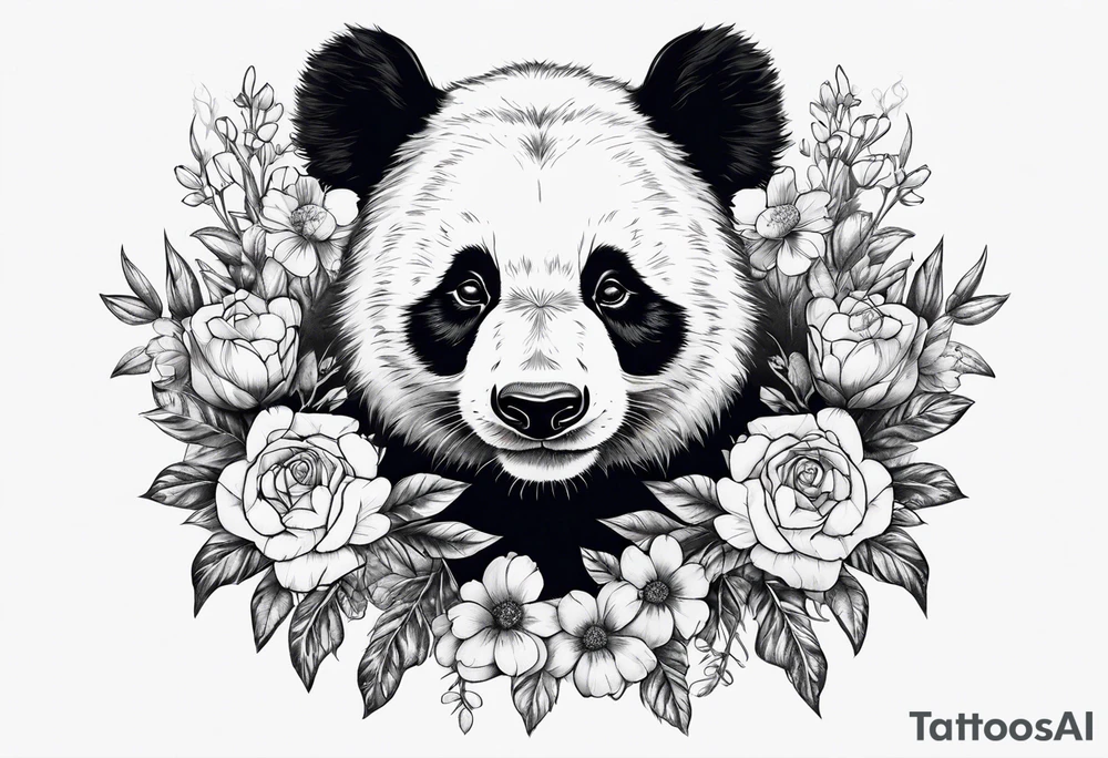 Punk Panda with flowers tattoo idea