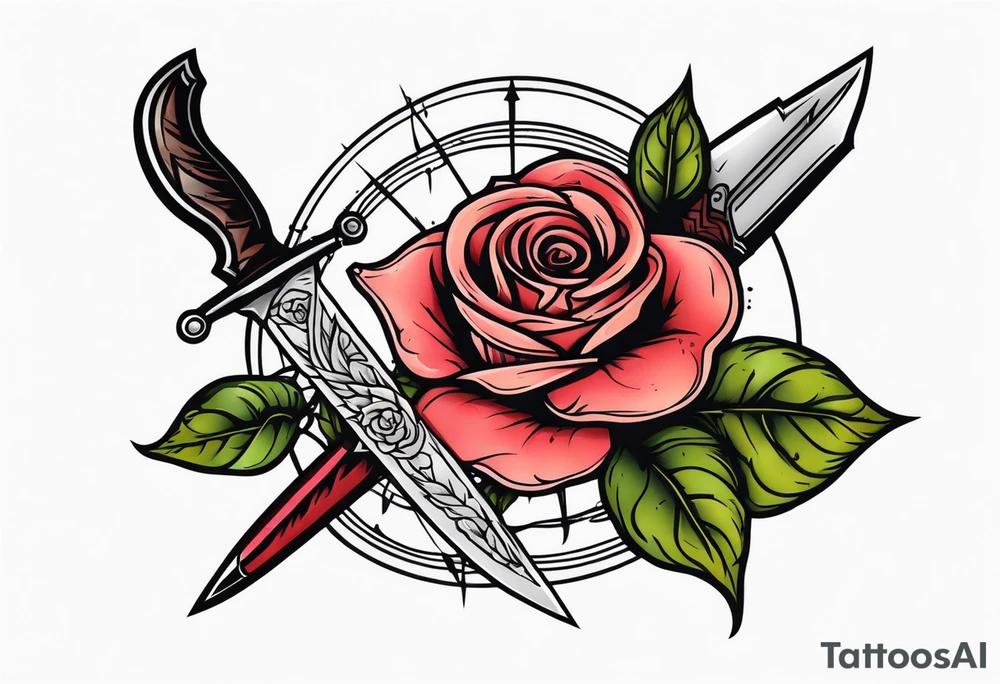 Messer mit Stacheldraht und Rose tattoo idea