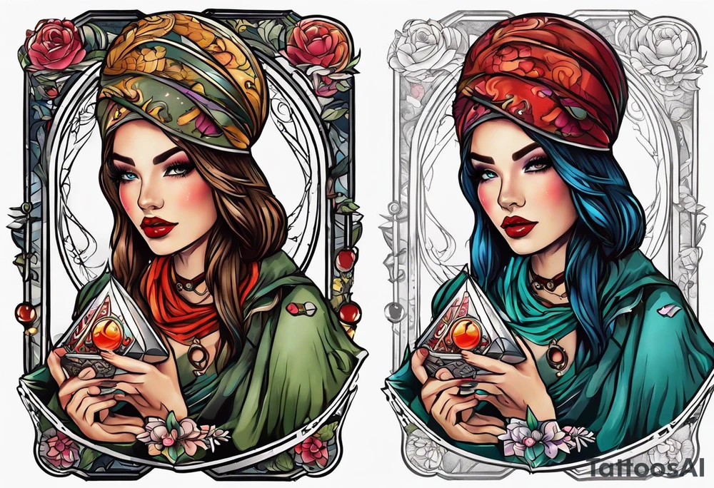 Neo traditional fortune teller tattoo idea