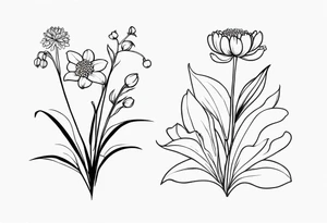 Lily of the valley. Marigold, chrysanthemum, and lily for thigh tattoo vertically tattoo idea