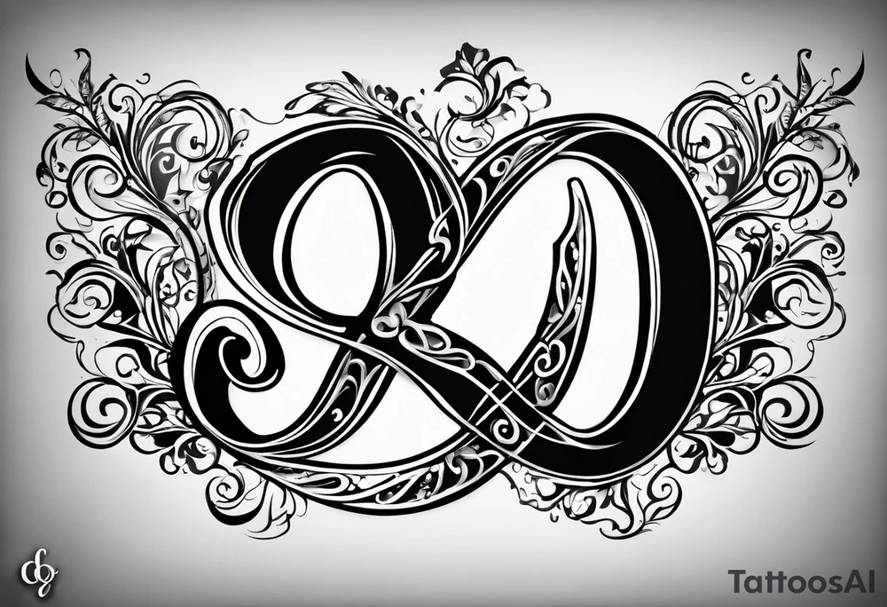 Infinity symbol, with the letters "S" and "J" on one side, and the letters "D3" on the other side tattoo idea