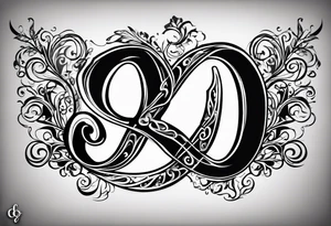 Infinity symbol, with the letters "S" and "J" on one side, and the letters "D3" on the other side tattoo idea