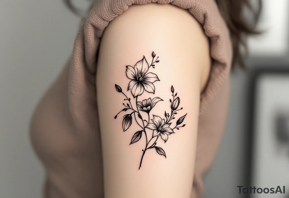 flower arrangement with spider lilies, tulip, cherry blossom tattoo idea