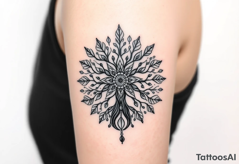 powerful, graceful, tree of life, with mandala incorporate, and jewels, sparkling tattoo idea