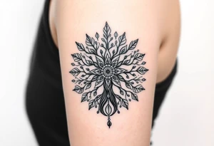 powerful, graceful, tree of life, with mandala incorporate, and jewels, sparkling tattoo idea
