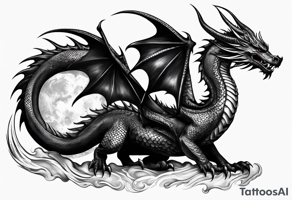 a medieval and powerfull  black dragon tattoo idea