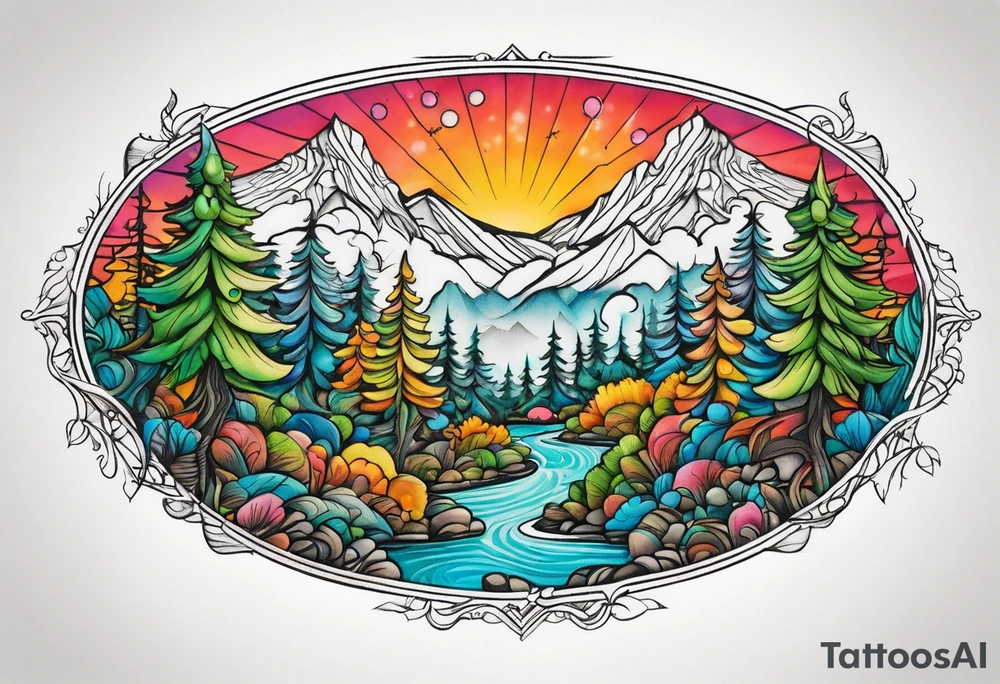 small oval shape trees mountain tattoo idea