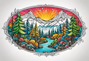 small oval shape trees mountain tattoo idea